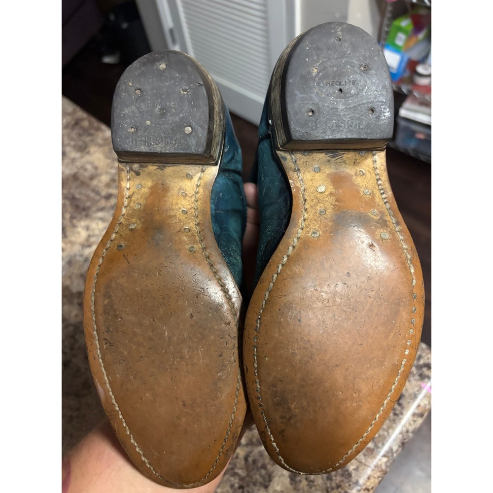 Wrangler Vintage Turquoise Blue Leather Western Cowboy Boots Womens Pointed Toe - Picture 9 of 11